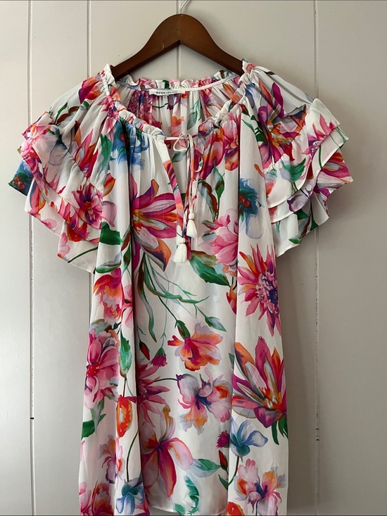 Tops - Floral Ruffled Off-Shoulder Women's Top - White/Multi